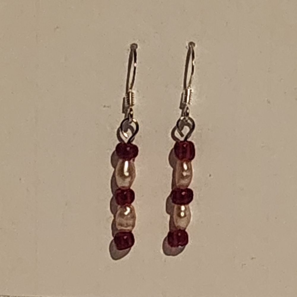 Elegant Pearl and Red Beaded Earrings